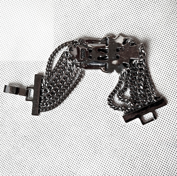 Silver Tone 6 Strand Chain Sapphire Blue Rhinestone Reproduction Bracelet - Picture 4 of 6